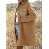 imageEVALESS Fuzzy Fleece Jackets for Women Fashion Long Sleeve Lapel Button Down Long Teddy Coat Faux Fur Warm Winter OutwearB Khaki