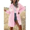 imageEVALESS Fuzzy Fleece Jackets for Women Fashion Long Sleeve Lapel Button Down Long Teddy Coat Faux Fur Warm Winter OutwearD Pink