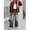 imageEVALESS Leather Jacket Women Faux Motorcycle Coats Fashion Oversized Bomber Zip Up Jackets Trendy Fall Winter Outfits 2025Red