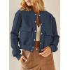 imageEVALESS Womens Crop Jacket Long Sleeve Shacket Lightweight Fall 2025 Casual Coat with PocketsDark Blue