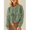 imageEVALESS Womens Crop Jacket Long Sleeve Shacket Lightweight Fall 2025 Casual Coat with PocketsLaurel Green