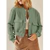 imageEVALESS Womens Crop Jacket Long Sleeve Shacket Lightweight Fall 2025 Casual Coat with PocketsLaurel Green