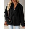imageEVALESS Womens Fleece Jacket Long Sleeve Zip Up Sherpa Coats 2025 Fall Winter Trendy Fuzzy Hooded Jackets with PocketsBlack