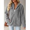 imageEVALESS Womens Fleece Jacket Long Sleeve Zip Up Sherpa Coats 2025 Fall Winter Trendy Fuzzy Hooded Jackets with PocketsGrey