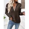 imageEVALESS Womens Sweaters V Neck Long Sleeve Quarter Zip Collared Ribbed Knit Dressy Casual Pullover Sweaters OutfitsChicory Coffee
