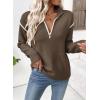 imageEVALESS Womens Sweaters V Neck Long Sleeve Quarter Zip Collared Ribbed Knit Dressy Casual Pullover Sweaters OutfitsDark Brown