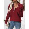 imageEVALESS Womens Sweaters V Neck Long Sleeve Quarter Zip Collared Ribbed Knit Dressy Casual Pullover Sweaters OutfitsRed