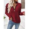 imageEVALESS Womens Sweaters V Neck Long Sleeve Quarter Zip Collared Ribbed Knit Dressy Casual Pullover Sweaters OutfitsRed