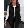 imageEVALESS Womens Warm Sherpa Fleece Sleeveless Button Down Long Vest Sherpa Jackets Coat OuterwearBlack