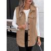 imageEVALESS Womens Warm Sherpa Fleece Sleeveless Button Down Long Vest Sherpa Jackets Coat OuterwearKhaki