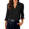 imageEVALESS Blouses for Women Dressy Casual 34 Length Sleeve Lace Patchwork Business Work TopsBlack