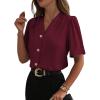 imageEVALESS Blouses for Women Dressy Casual Summer Short Sleeve Button Down Shirts Business Work TopsBurgundy