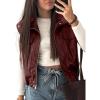 imageEVALESS Faux Leather Jacket Women Sleeveless Motorcycle Coat Zip Up Vest Jackets Fall Fashion Outfits Winter ClothesBurgundy