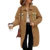 imageEVALESS Fuzzy Fleece Jackets for Women Fashion Long Sleeve Lapel Button Down Long Teddy Coat Faux Fur Warm Winter OutwearB Khaki