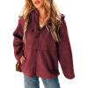 imageEVALESS Womens Fleece Jacket Long Sleeve Zip Up Sherpa Coats 2025 Fall Winter Trendy Fuzzy Hooded Jackets with PocketsBurgundy