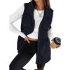 imageEVALESS Womens Warm Sherpa Fleece Sleeveless Button Down Long Vest Sherpa Jackets Coat OuterwearBlack