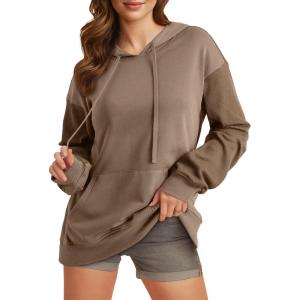 imageEVALESS Hoodies for Women Long Sleeve Patchwork Waffle Knit Drawstring Oversized Hooded Sweatshirt Tops Fashion 2025Dark Khaki