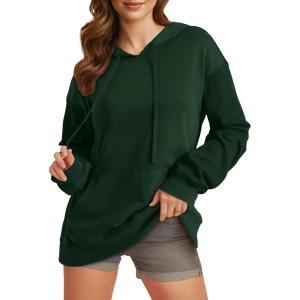 imageEVALESS Hoodies for Women Long Sleeve Patchwork Waffle Knit Drawstring Oversized Hooded Sweatshirt Tops Fashion 2025Forest Green