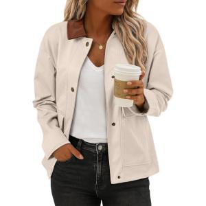 imageEVALESS Jackets for Women Fall Fashion 2025 Lightweight Coat Button Down Cropped Shackets With PocketsApricot