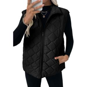 imageEVALESS Puffer Vest Women Fall Winter Coats 2025 Lightweight Stand Collar Vest Trendy Sleeveless Zip Up Quilted JacketsBlack