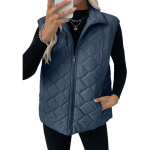 imageEVALESS Puffer Vest Women Fall Winter Coats 2025 Lightweight Stand Collar Vest Trendy Sleeveless Zip Up Quilted JacketsIvy
