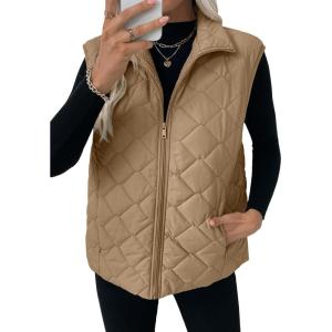 imageEVALESS Puffer Vest Women Fall Winter Coats 2025 Lightweight Stand Collar Vest Trendy Sleeveless Zip Up Quilted JacketsSmoke Gray