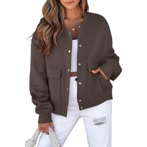 imageEVALESS Womens Crop Jacket Long Sleeve Shacket Lightweight Fall 2025 Casual Coat with PocketsBrown