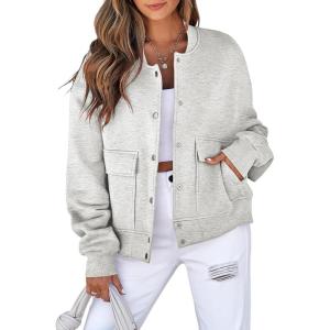 imageEVALESS Womens Crop Jacket Long Sleeve Shacket Lightweight Fall 2025 Casual Coat with PocketsLight Grey