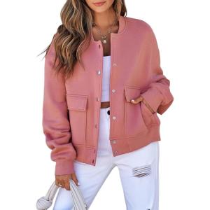 imageEVALESS Womens Crop Jacket Long Sleeve Shacket Lightweight Fall 2025 Casual Coat with PocketsRose