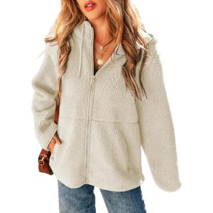imageEVALESS Womens Fleece Jacket Long Sleeve Zip Up Sherpa Coats 2025 Fall Winter Trendy Fuzzy Hooded Jackets with PocketsBeige