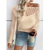 imageEVALESS Off The Shoulder Loose Knit Summer Sweater for Women Beach Vacation Clothes for Women Trendy 2026Beige