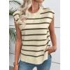 imageEVALESS Short Sleeve Sweaters for Women Trendy Crewneck Striped Knit Tops 2026 Spring Summer Outfits Cap Sleeve Sweater VestKhaki Stripe
