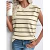 imageEVALESS Short Sleeve Sweaters for Women Trendy Crewneck Striped Knit Tops 2026 Spring Summer Outfits Cap Sleeve Sweater VestKhaki Stripe