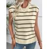 imageEVALESS Short Sleeve Sweaters for Women Trendy Crewneck Striped Knit Tops 2026 Spring Summer Outfits Cap Sleeve Sweater VestKhaki Stripe