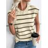 imageEVALESS Short Sleeve Sweaters for Women Trendy Crewneck Striped Knit Tops 2026 Spring Summer Outfits Cap Sleeve Sweater VestKhaki Stripe