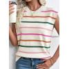 imageEVALESS Short Sleeve Sweaters for Women Trendy Crewneck Striped Knit Tops 2026 Spring Summer Outfits Cap Sleeve Sweater VestLight Pink