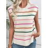 imageEVALESS Short Sleeve Sweaters for Women Trendy Crewneck Striped Knit Tops 2026 Spring Summer Outfits Cap Sleeve Sweater VestLight Pink