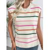 imageEVALESS Short Sleeve Sweaters for Women Trendy Crewneck Striped Knit Tops 2026 Spring Summer Outfits Cap Sleeve Sweater VestLight Pink