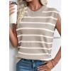 imageEVALESS Short Sleeve Sweaters for Women Trendy Crewneck Striped Knit Tops 2026 Spring Summer Outfits Cap Sleeve Sweater VestParchment