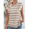 imageEVALESS Short Sleeve Sweaters for Women Trendy Crewneck Striped Knit Tops 2026 Spring Summer Outfits Cap Sleeve Sweater VestParchment