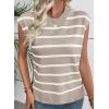 imageEVALESS Short Sleeve Sweaters for Women Trendy Crewneck Striped Knit Tops 2026 Spring Summer Outfits Cap Sleeve Sweater VestParchment