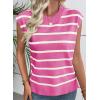imageEVALESS Short Sleeve Sweaters for Women Trendy Crewneck Striped Knit Tops 2026 Spring Summer Outfits Cap Sleeve Sweater VestRose Red