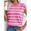 imageEVALESS Short Sleeve Sweaters for Women Trendy Crewneck Striped Knit Tops 2026 Spring Summer Outfits Cap Sleeve Sweater VestRose Red