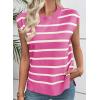 imageEVALESS Short Sleeve Sweaters for Women Trendy Crewneck Striped Knit Tops 2026 Spring Summer Outfits Cap Sleeve Sweater VestRose Red