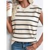 imageEVALESS Short Sleeve Sweaters for Women Trendy Crewneck Striped Knit Tops 2026 Spring Summer Outfits Cap Sleeve Sweater VestWhite