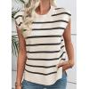 imageEVALESS Short Sleeve Sweaters for Women Trendy Crewneck Striped Knit Tops 2026 Spring Summer Outfits Cap Sleeve Sweater VestWhite