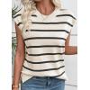 imageEVALESS Short Sleeve Sweaters for Women Trendy Crewneck Striped Knit Tops 2026 Spring Summer Outfits Cap Sleeve Sweater VestWhite