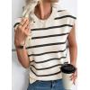 imageEVALESS Short Sleeve Sweaters for Women Trendy Crewneck Striped Knit Tops 2026 Spring Summer Outfits Cap Sleeve Sweater VestWhite