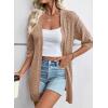imageEVALESS Womens Crochet Knit Cardigan Sweaters Short Sleeve Open Front Kimonos Boho Tops Lightweight Casual VacationBeige