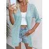 imageEVALESS Womens Crochet Knit Cardigan Sweaters Short Sleeve Open Front Kimonos Boho Tops Lightweight Casual VacationLight Blue